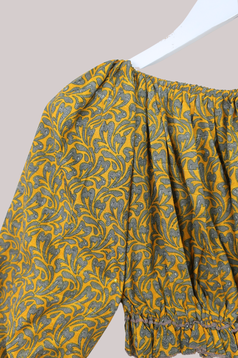 Kitty Vintage Sari Crop Top - Goldfinch - Free Size