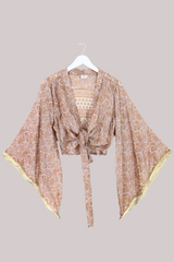 Aries Vintage Silk Wrap Top - Soft Gold Paisley - Size M/L