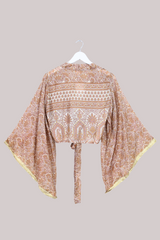 Aries Vintage Silk Wrap Top - Soft Gold Paisley - Size M/L