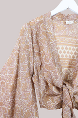 Aries Vintage Silk Wrap Top - Soft Gold Paisley - Size M/L