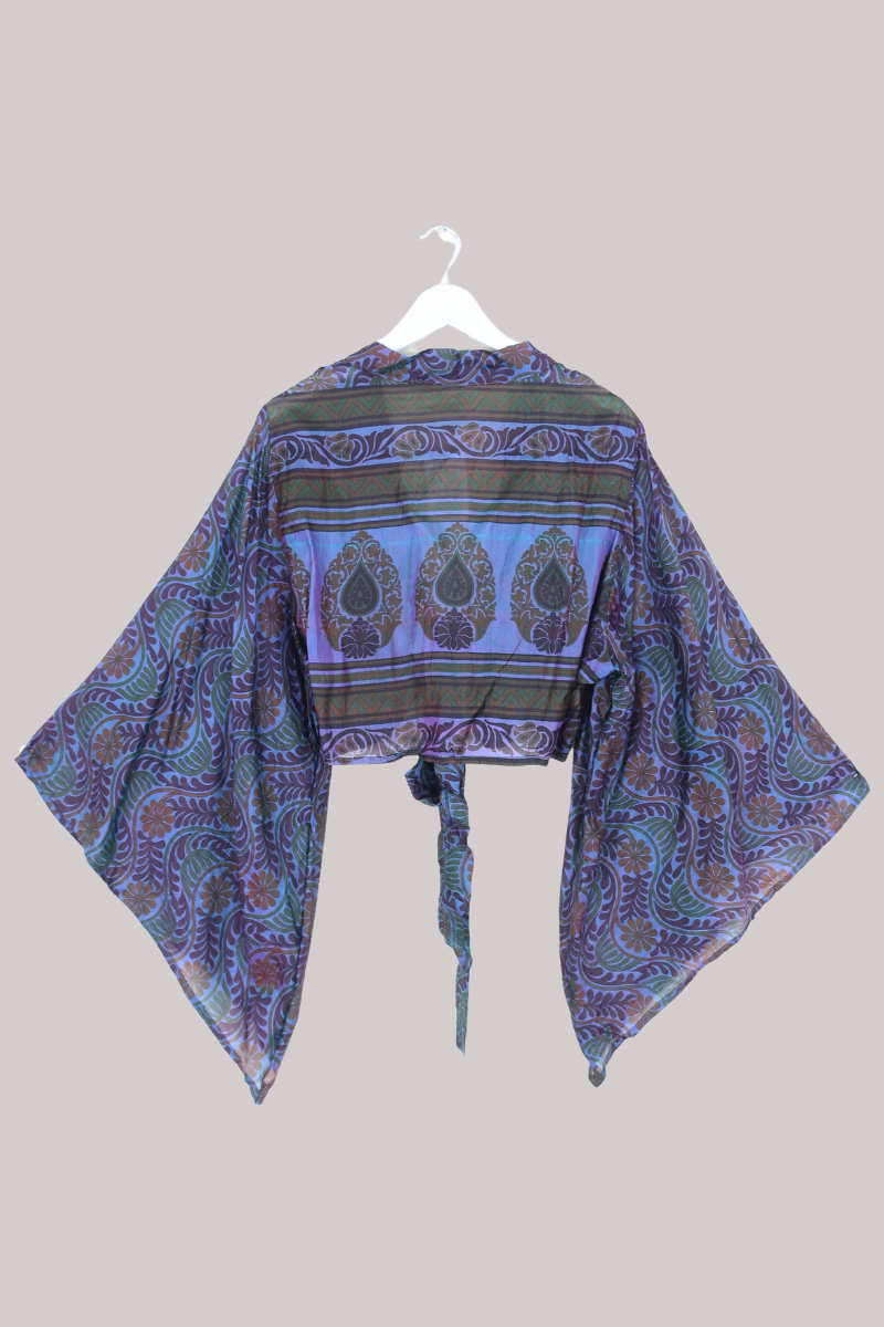 Aries Vintage Silk Wrap Top - Deep Glistening Garden - Size XL