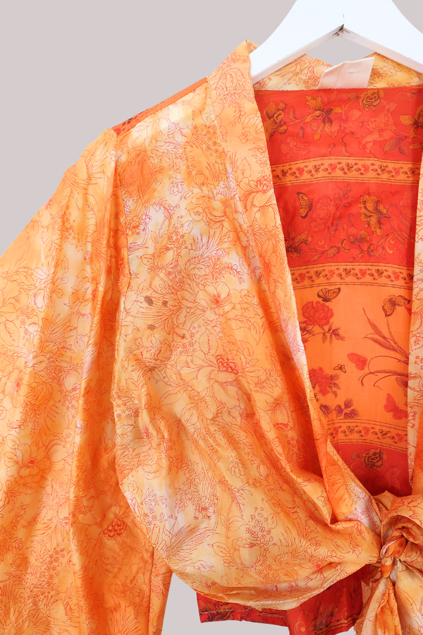 Aries Vintage Silk Wrap Top - Sunset Florals - Size M/L