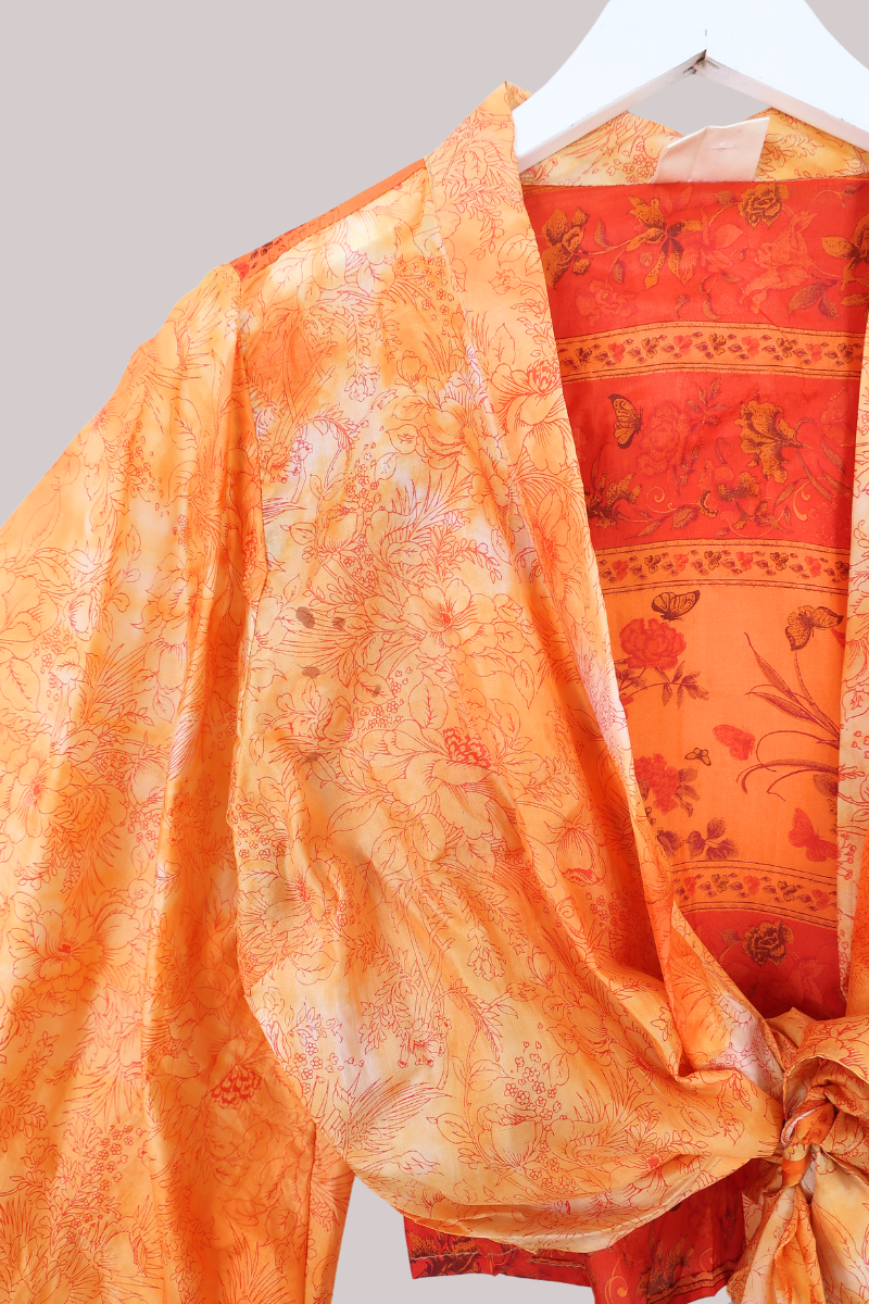 Aries Vintage Silk Wrap Top - Sunset Florals - Size M/L