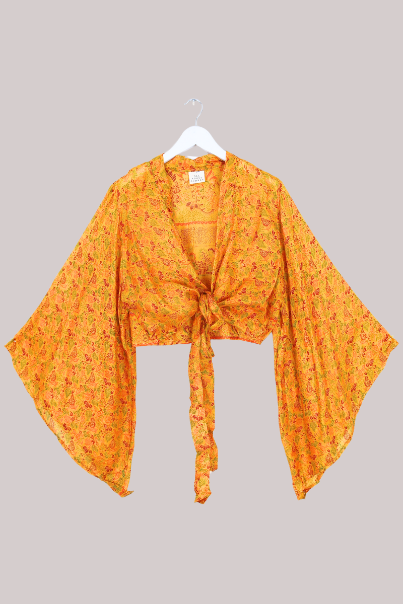 Aries Vintage Silk Wrap Top - Turmeric Botanical - Size XL