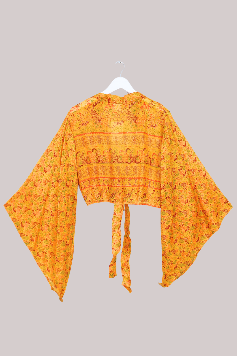 Aries Vintage Silk Wrap Top - Turmeric Botanical - Size XL