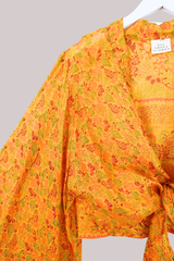 Aries Vintage Silk Wrap Top - Turmeric Botanical - Size XL