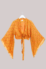 Aries Vintage Silk Wrap Top - Turmeric Botanical - Size M/L