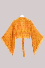 Aries Vintage Silk Wrap Top - Turmeric Botanical - Size M/L
