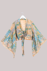 Aries Vintage Silk Wrap Top - Peach Spritz Patchwork - Size XL