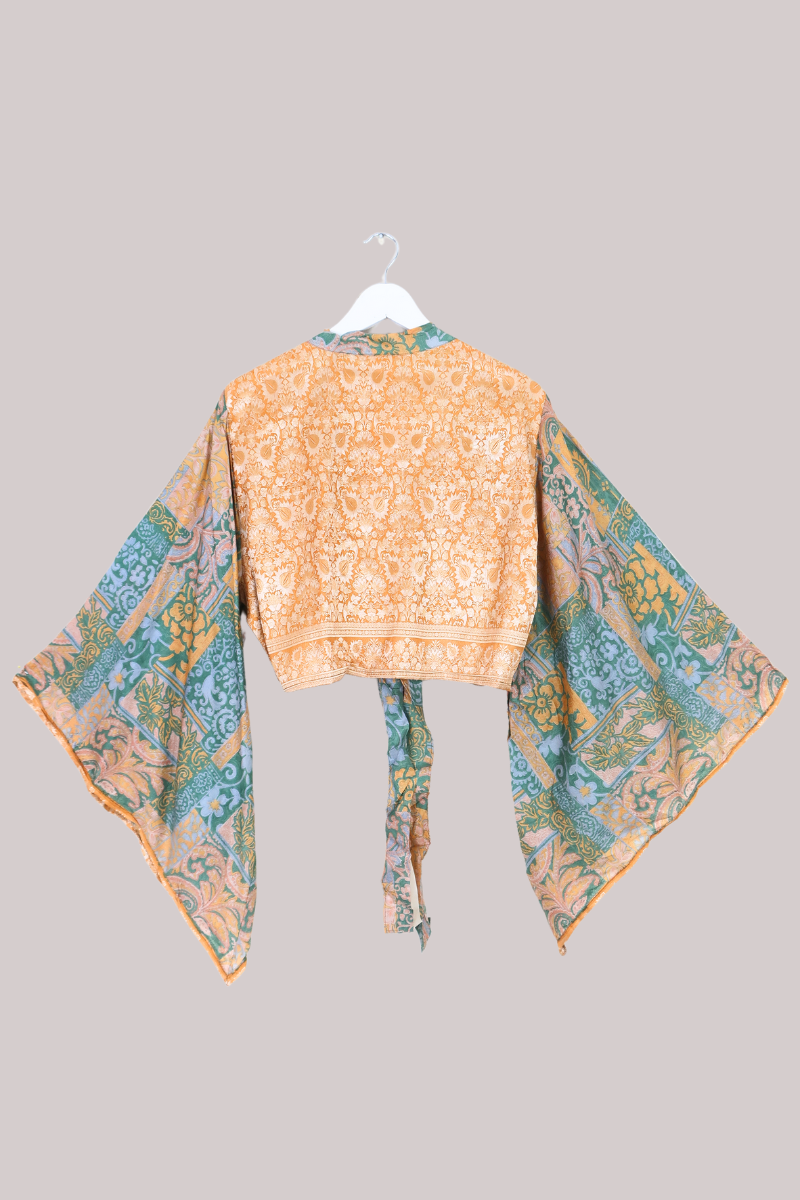 Aries Vintage Silk Wrap Top - Peach Spritz Patchwork - Size XL
