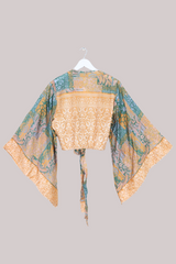 Aries Vintage Silk Wrap Top - Peach Spritz Patchwork - Size M/L
