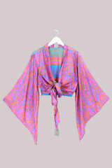 Aries Vintage Silk Wrap Top - Vibrant Purple Motif - Size XL