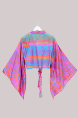 Aries Vintage Silk Wrap Top - Vibrant Purple Motif - Size XL