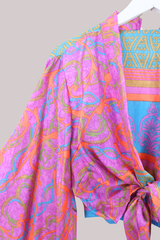 Aries Vintage Silk Wrap Top - Vibrant Purple Motif - Size XL