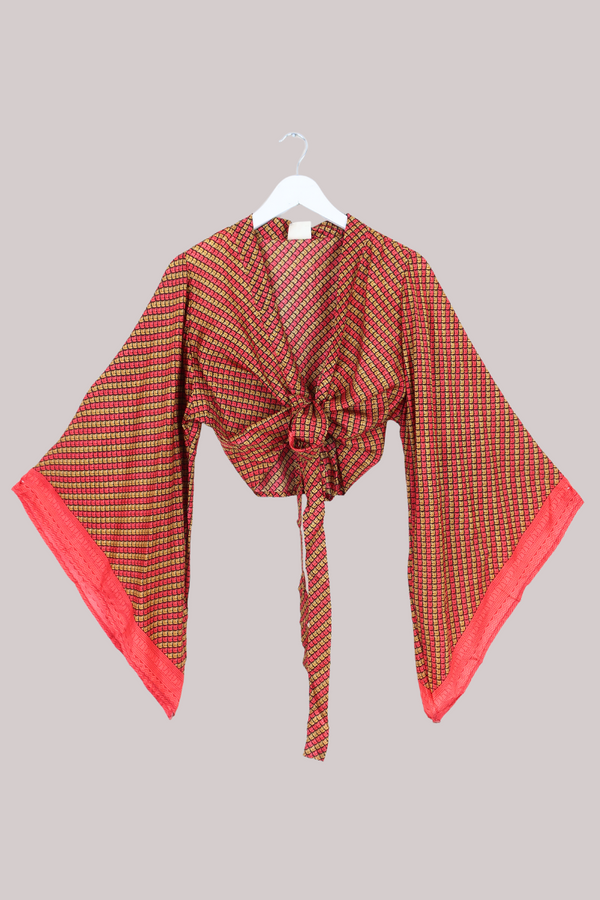Aries Vintage Silk Wrap Top - Fire Lotus - Size M/L