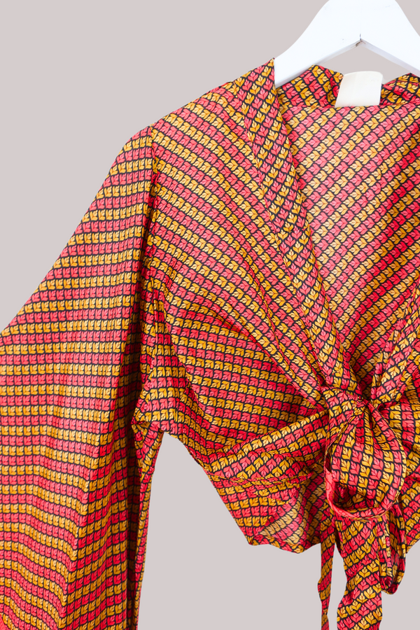Aries Vintage Silk Wrap Top - Fire Lotus - Size M/L