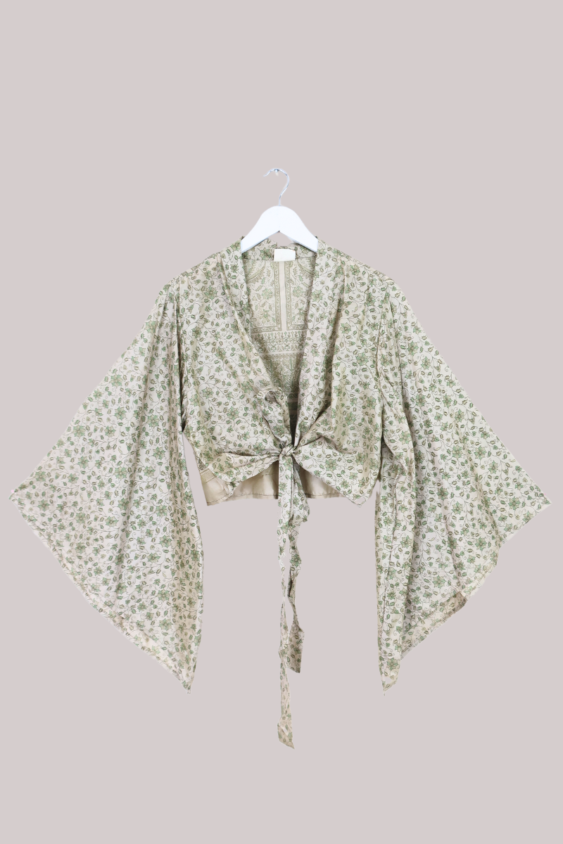 Aries Vintage Silk Wrap Top - Ivy Paisley - Size XL