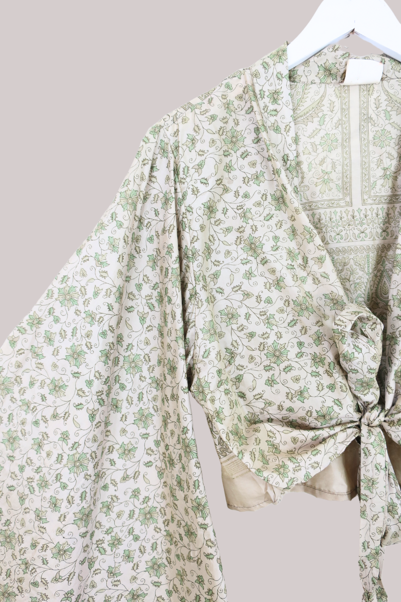 Aries Vintage Silk Wrap Top - Ivy Paisley - Size XL