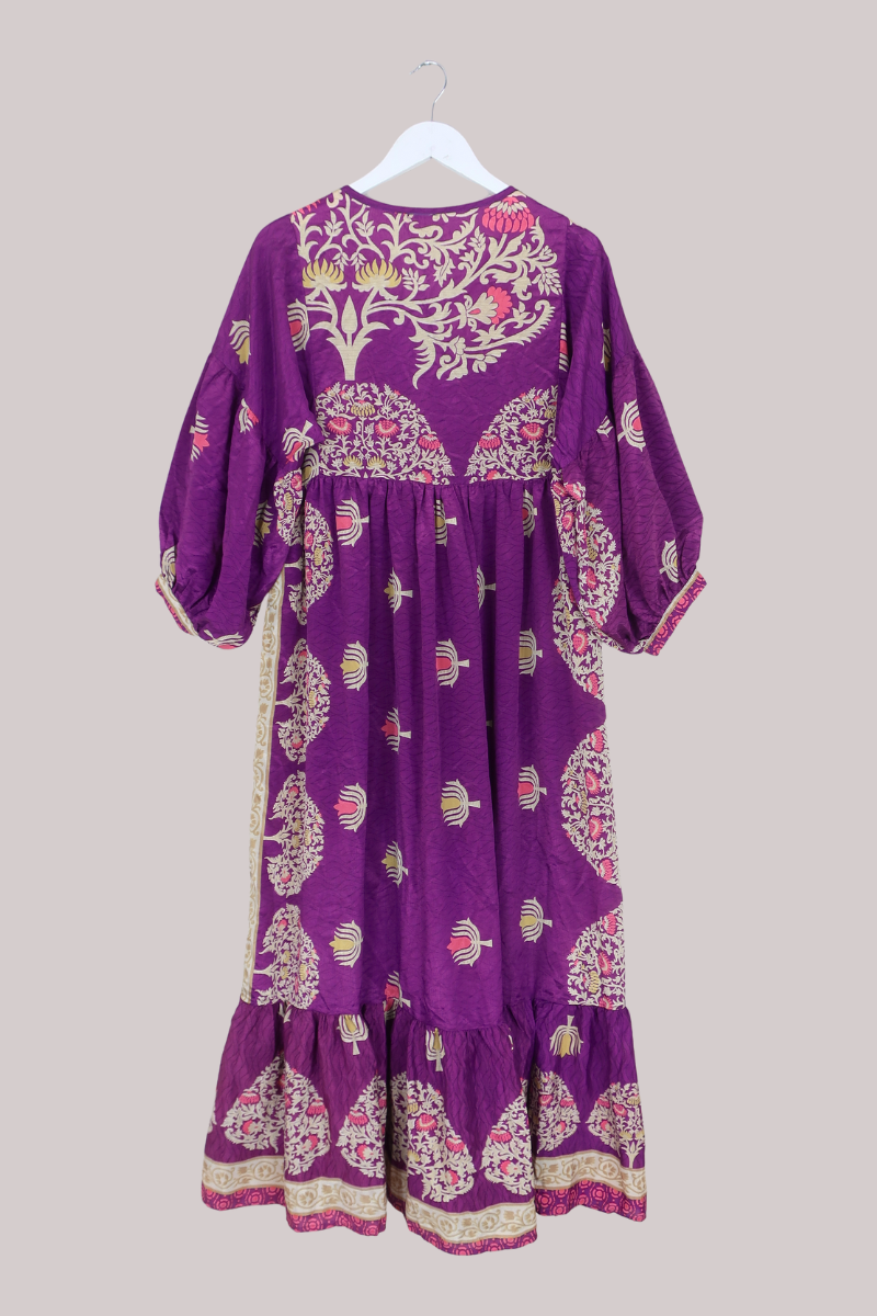 Poppy Vintage Sari Smock Dress in Mystic Purple Forest- Size XS