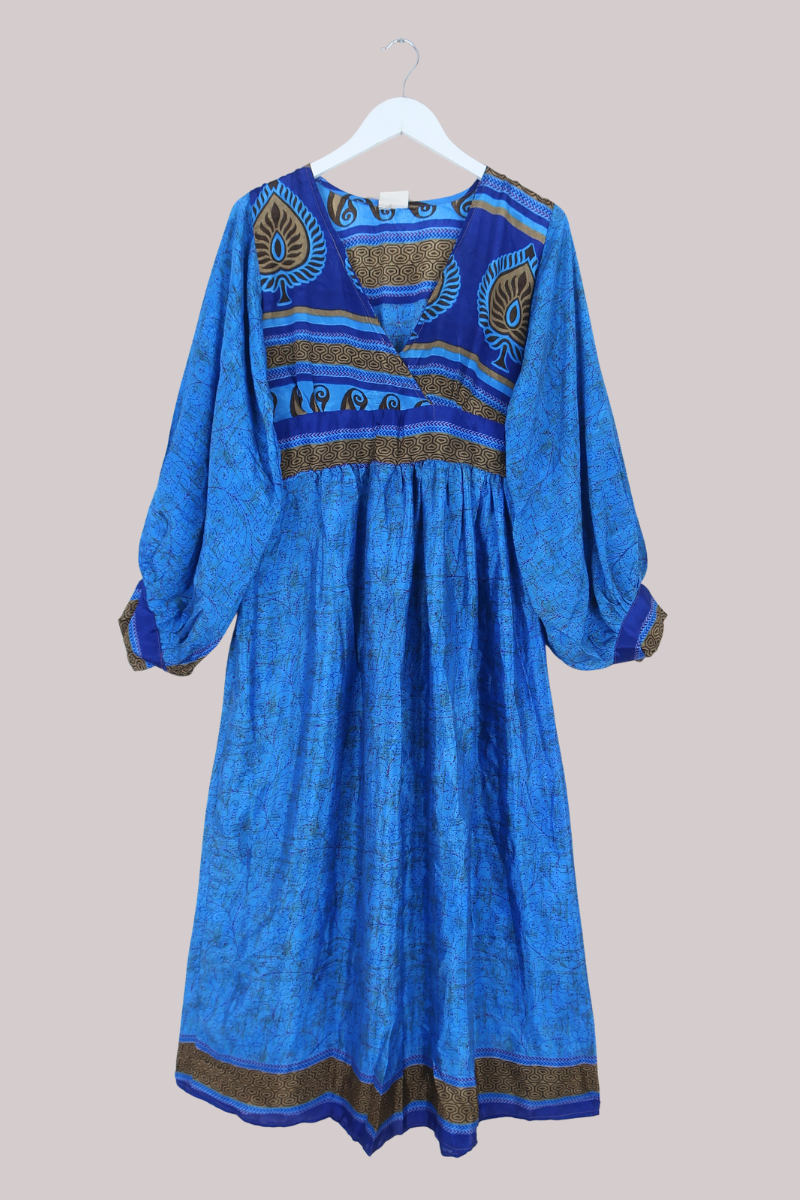 Rosemary Vintage Sari Maxi Dress in Fountain Pool Blue - Size M/L