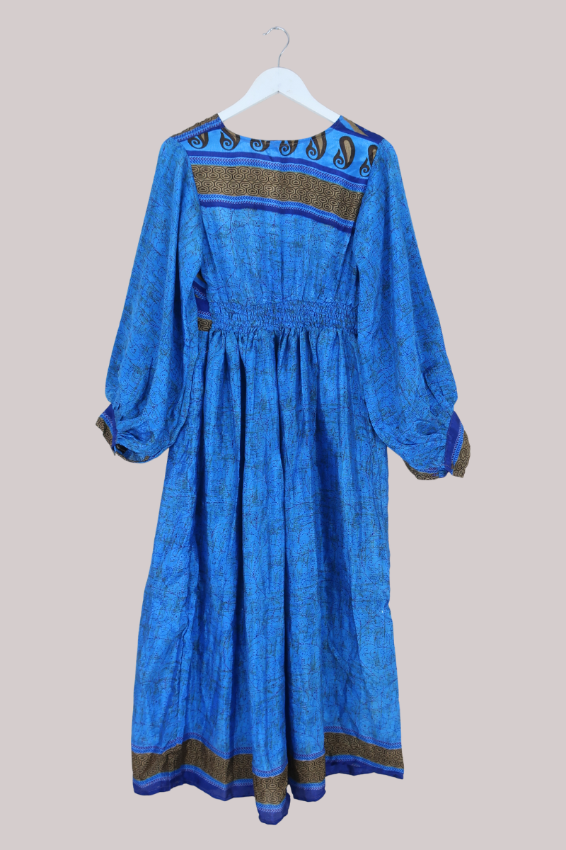 Rosemary Vintage Sari Maxi Dress in Fountain Pool Blue - Size M/L