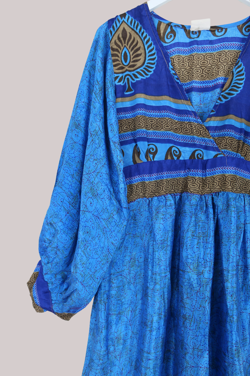 Rosemary Vintage Sari Maxi Dress in Fountain Pool Blue - Size M/L