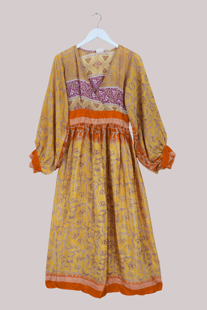 Rosemary Vintage Sari Maxi Dress in Sunset on the Yellow Brick Road - Size M/L