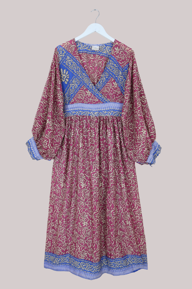 Rosemary Vintage Sari Maxi Dress in Sweet Pink Floral - Size L/XL