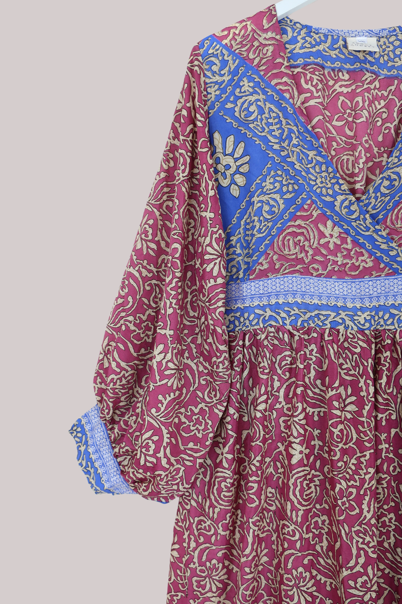 Rosemary Vintage Sari Maxi Dress in Sweet Pink Floral - Size L/XL