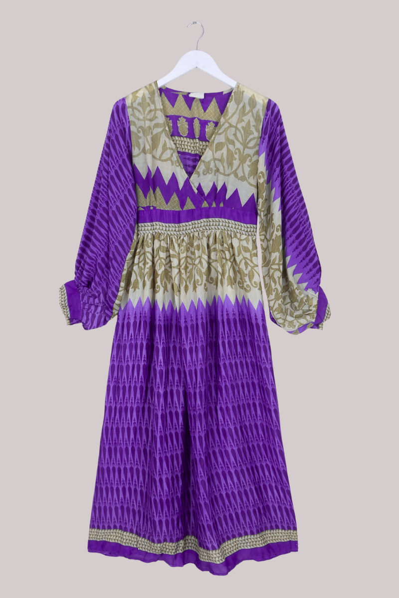 Rosemary Vintage Sari Maxi Dress in Navy & Blue - Size M/L
