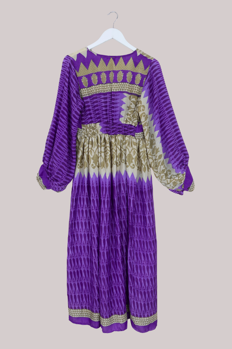 Rosemary Vintage Sari Maxi Dress in Navy & Blue - Size M/L