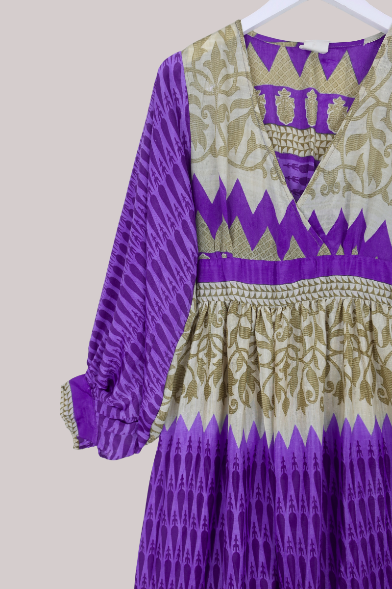 Rosemary Vintage Sari Maxi Dress in Navy & Blue - Size M/L