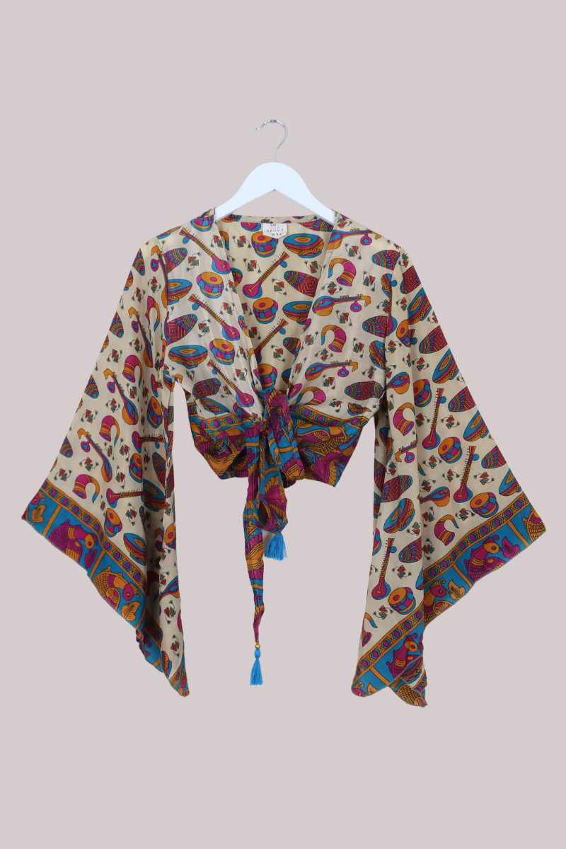 Gemini Recycled Sari Wrap Top in Peacock Festival - Size M/L