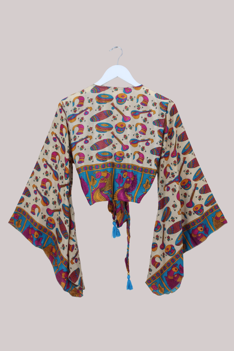 Gemini Recycled Sari Wrap Top in Peacock Festival - Size M/L