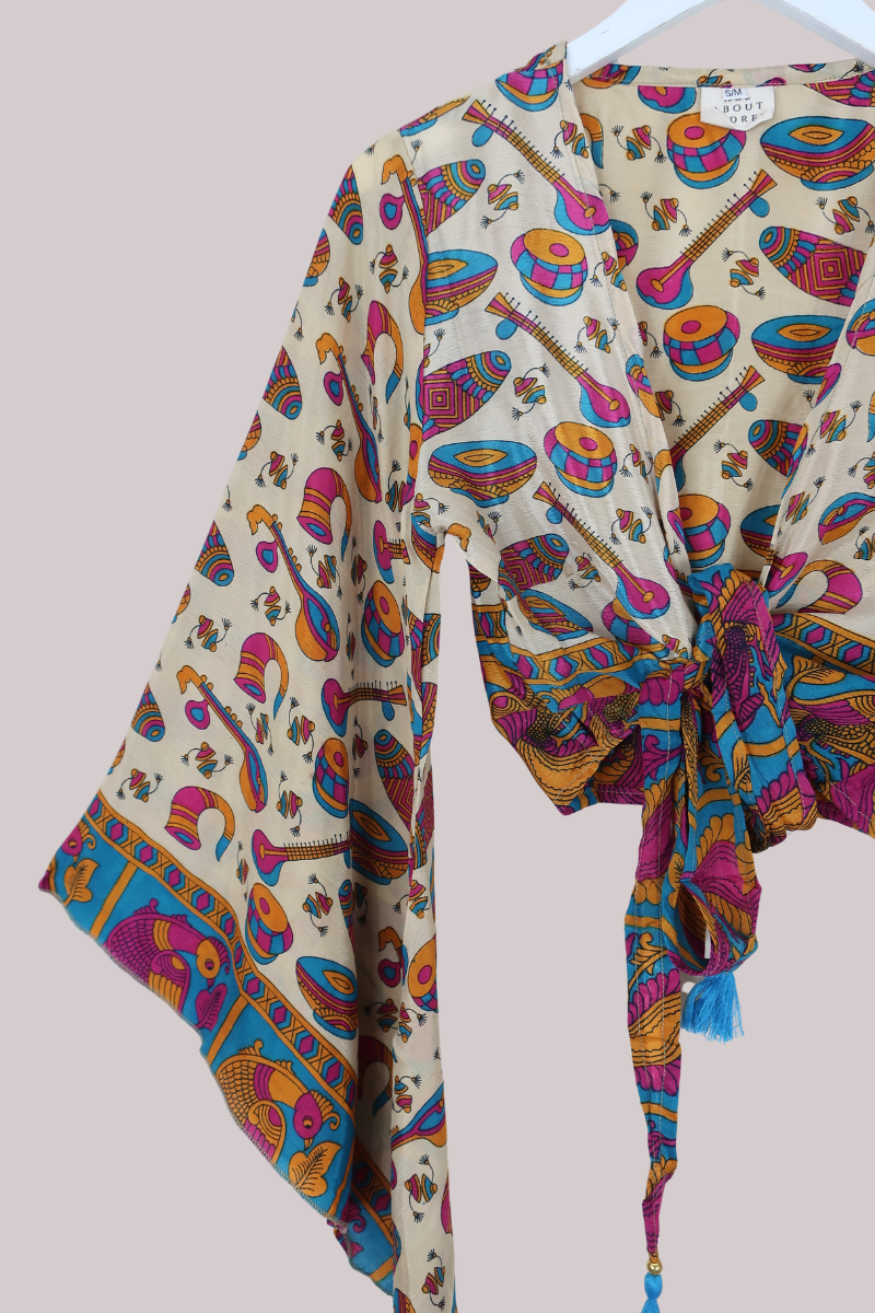 Gemini Recycled Sari Wrap Top in Peacock Festival - Size M/L