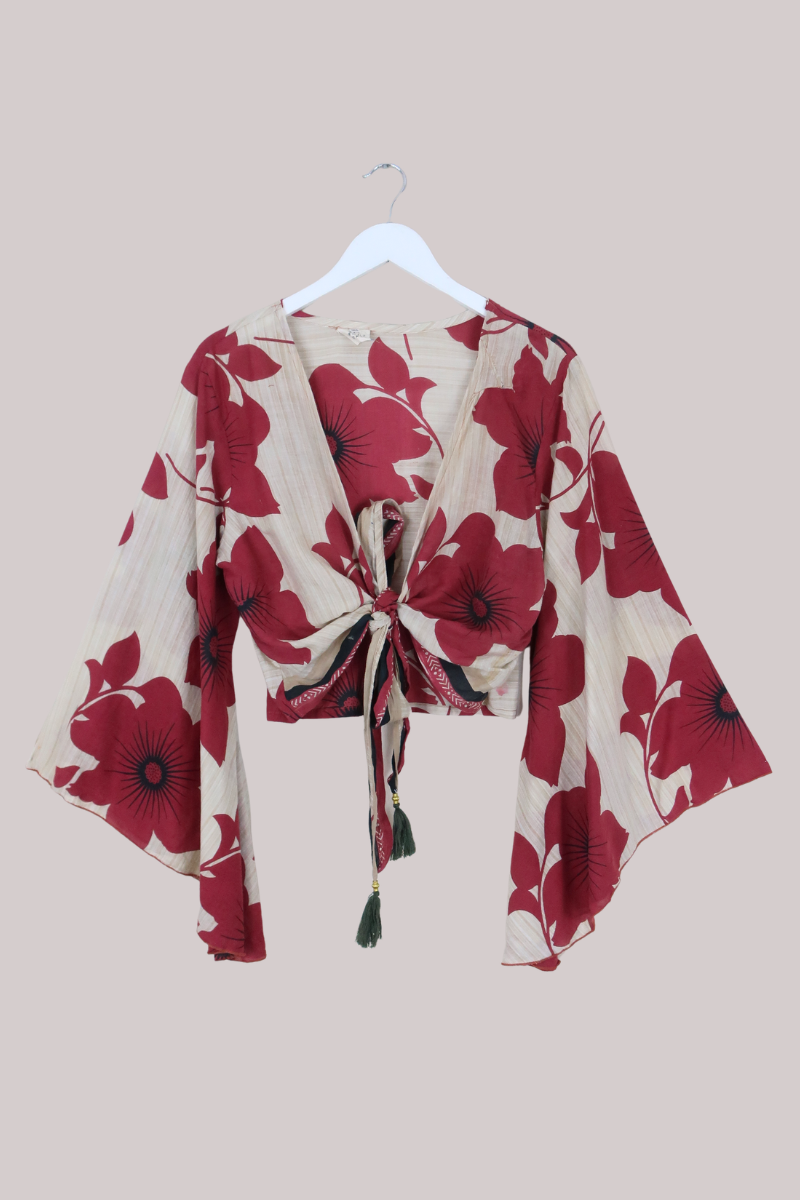Gemini Recycled Sari Wrap Top in Garden Of Poppies - Size L/XL