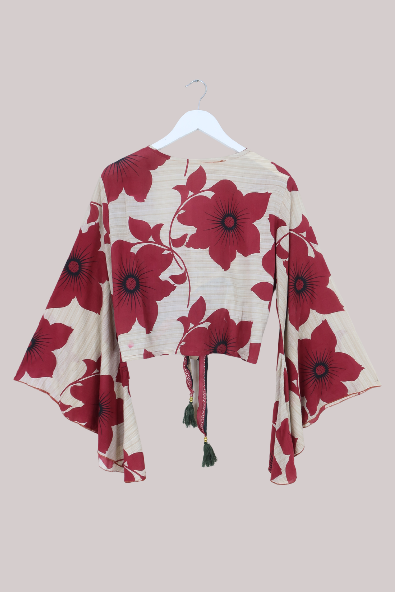 Gemini Recycled Sari Wrap Top in Garden Of Poppies - Size L/XL