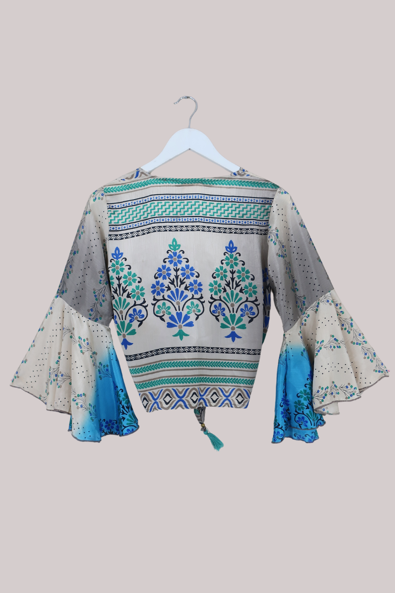 Sylvia Recycled Sari Wrap Top in Ionian Sea Florals - Size XS
