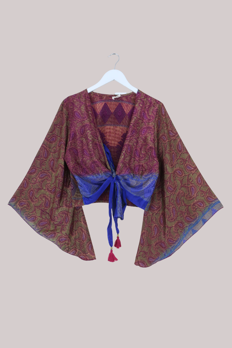 Gemini Recycled Sari Wrap Top in Jewelled Mosaic - Size L/XL