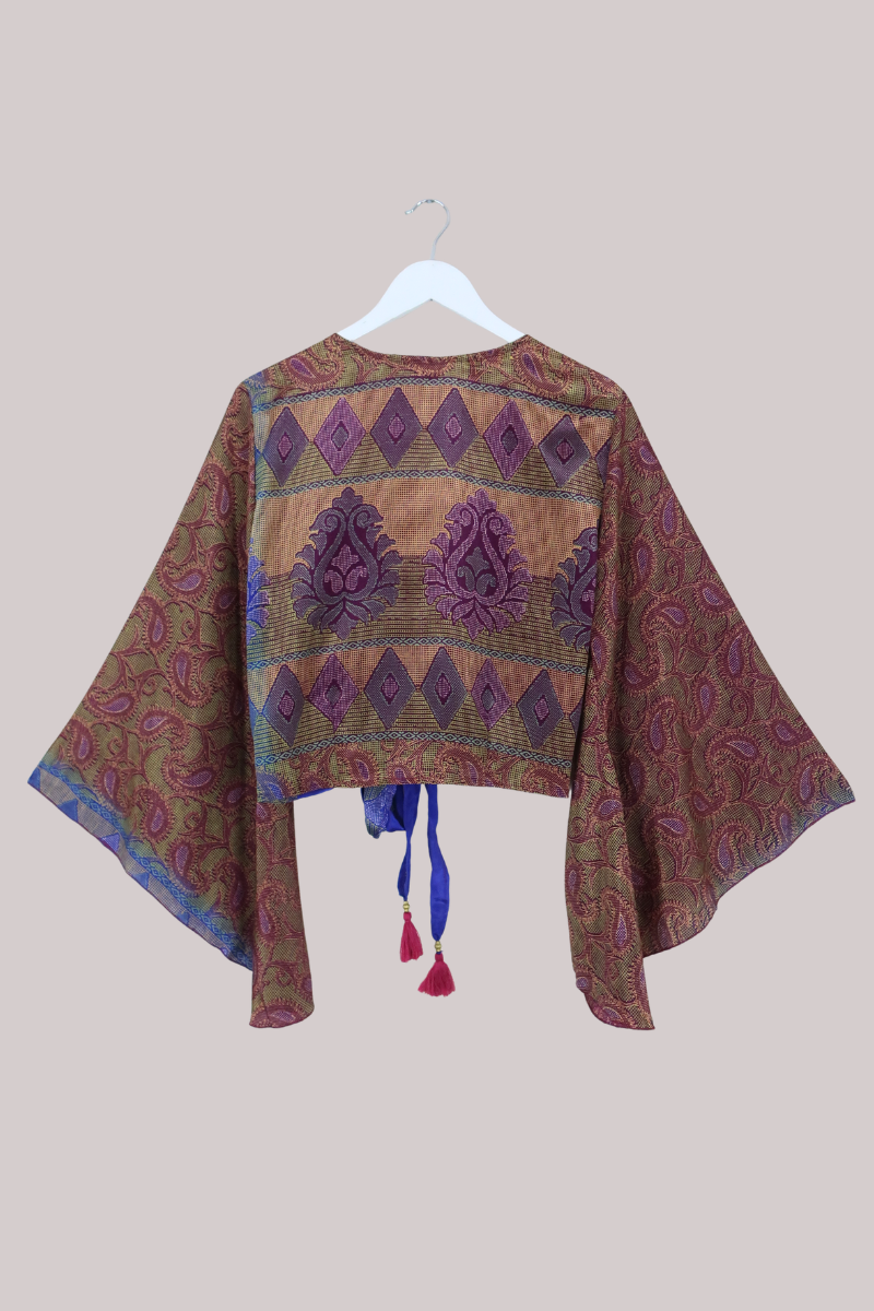 Gemini Recycled Sari Wrap Top in Jewelled Mosaic - Size L/XL