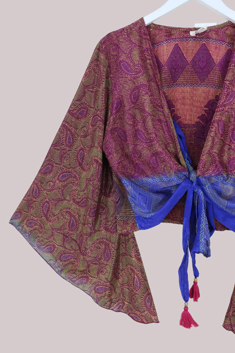 Gemini Recycled Sari Wrap Top in Jewelled Mosaic - Size L/XL