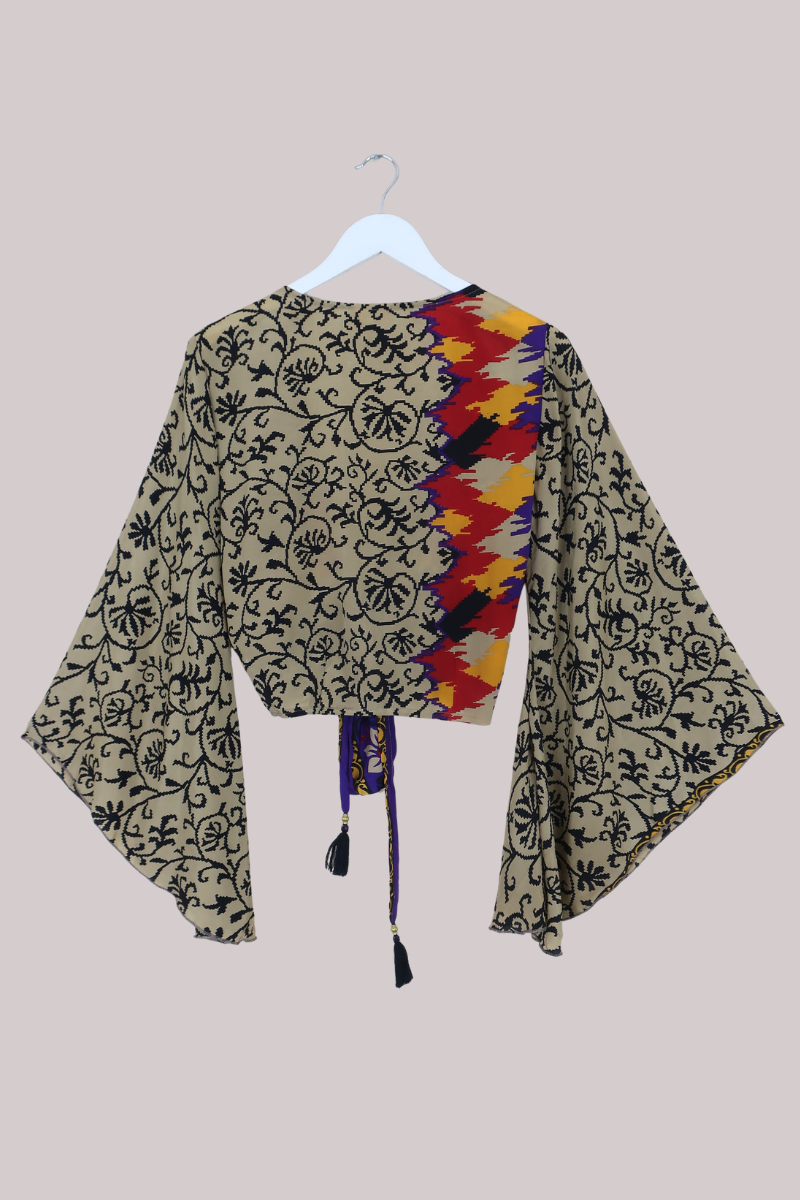 Gemini Recycled Sari Wrap Top in Abstract Climbing Vines - Size M/L