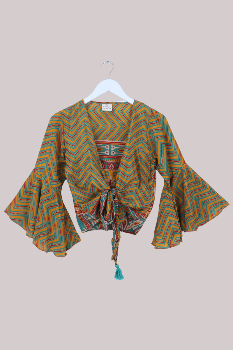 Sylvia Recycled Sari Wrap Top in Warm Carnival Yellow - Size XS