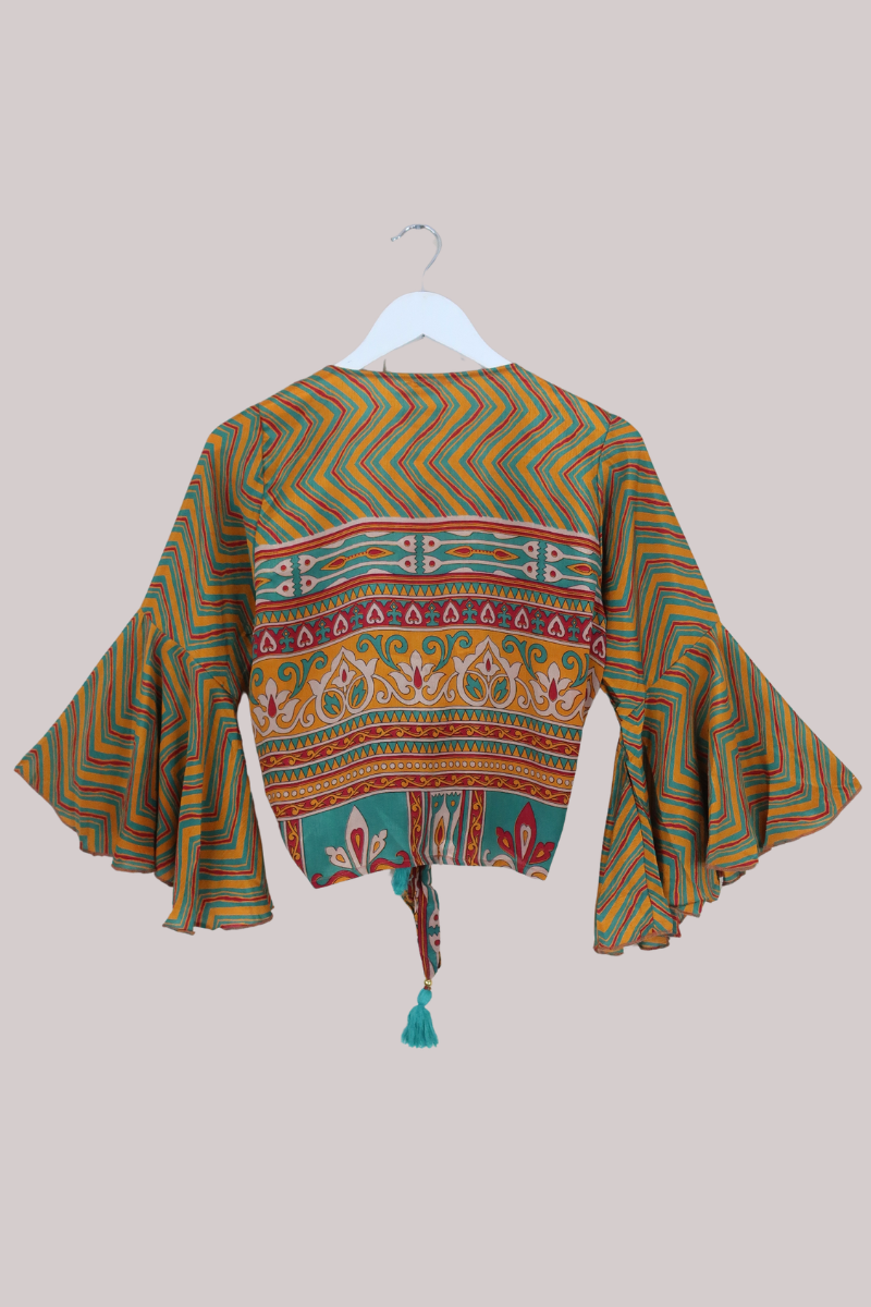 Sylvia Recycled Sari Wrap Top in Warm Carnival Yellow - Size XS