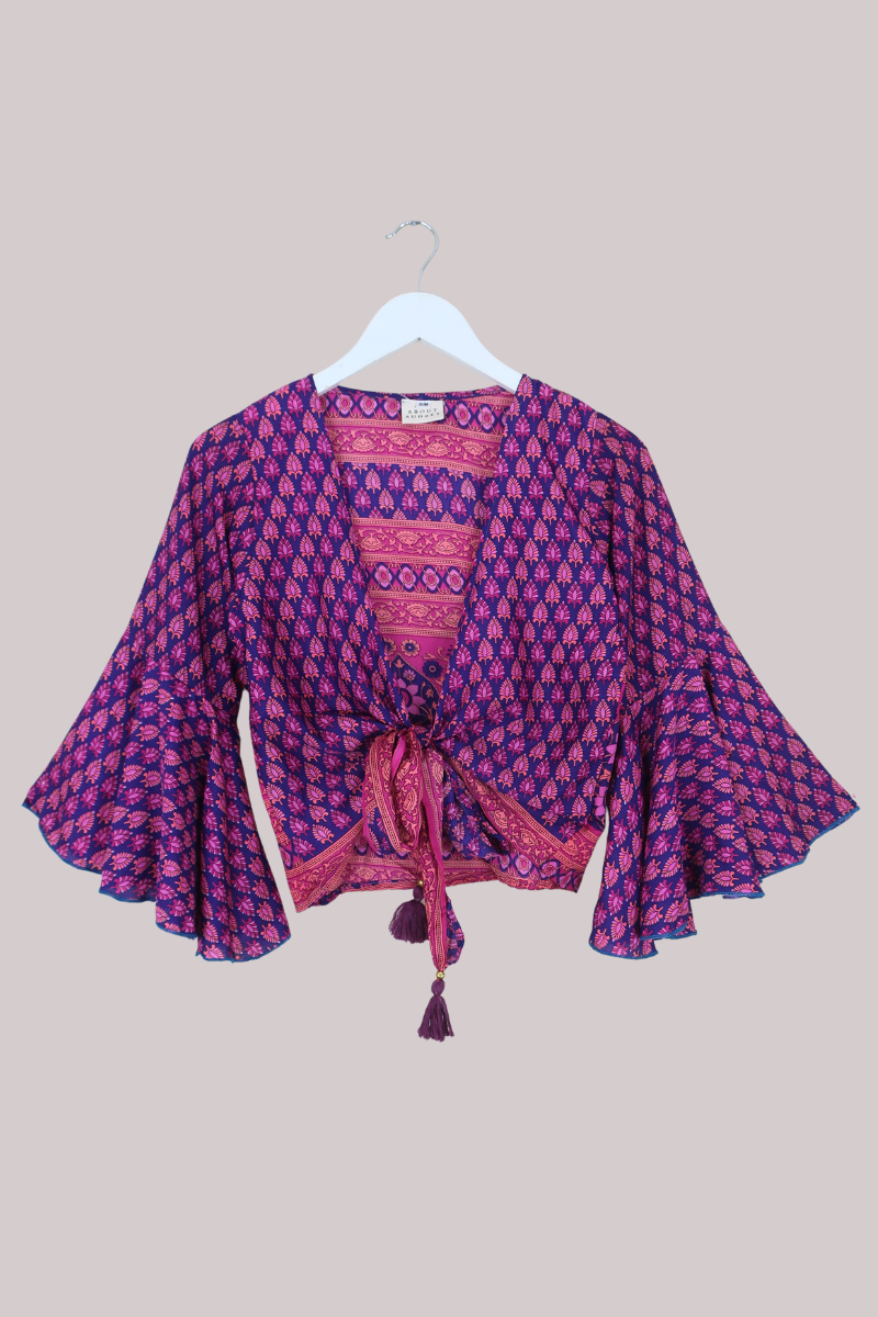 Sylvia Recycled Sari Wrap Top in Deep Magenta Sangria - Size XS