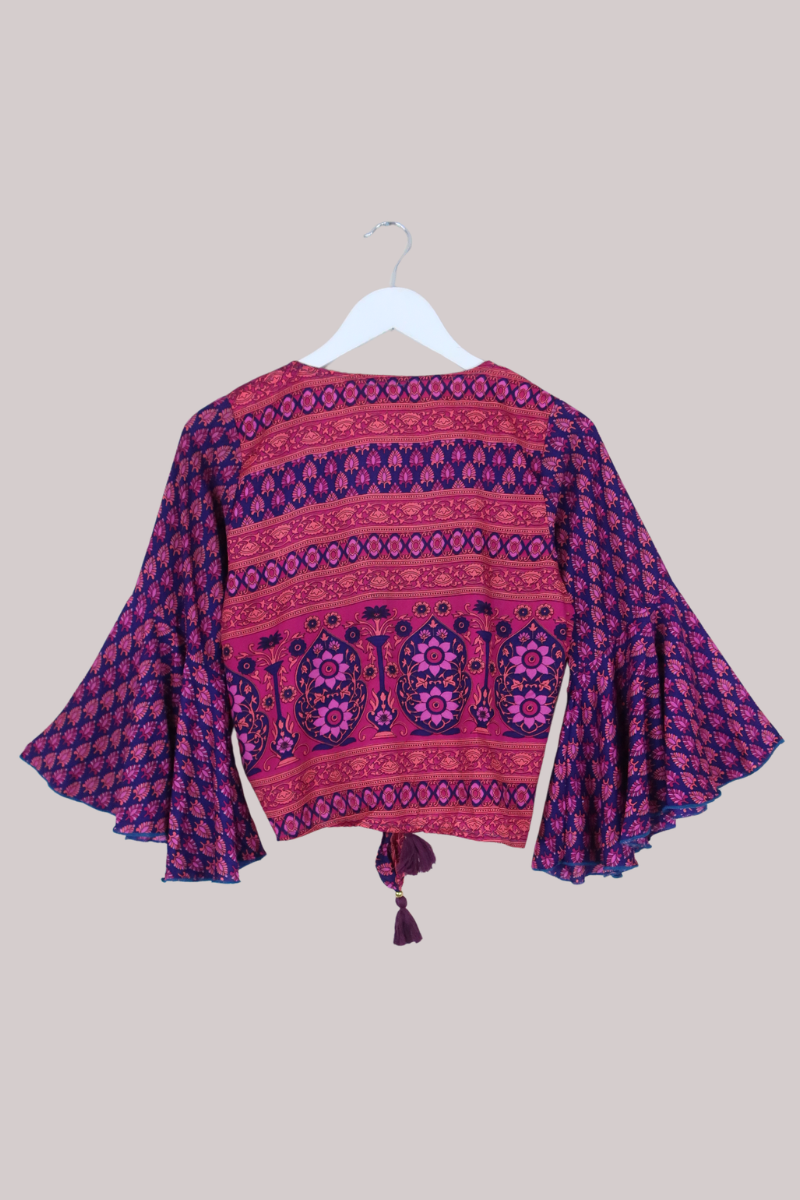 Sylvia Recycled Sari Wrap Top in Deep Magenta Sangria - Size XS