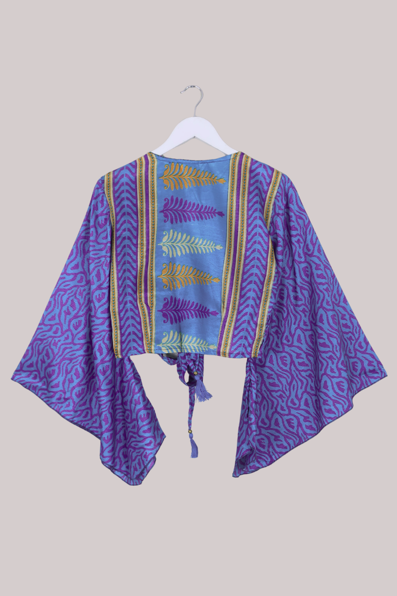 Gemini Recycled Sari Wrap Top in Aphrodite Crystal Blue - Size XS