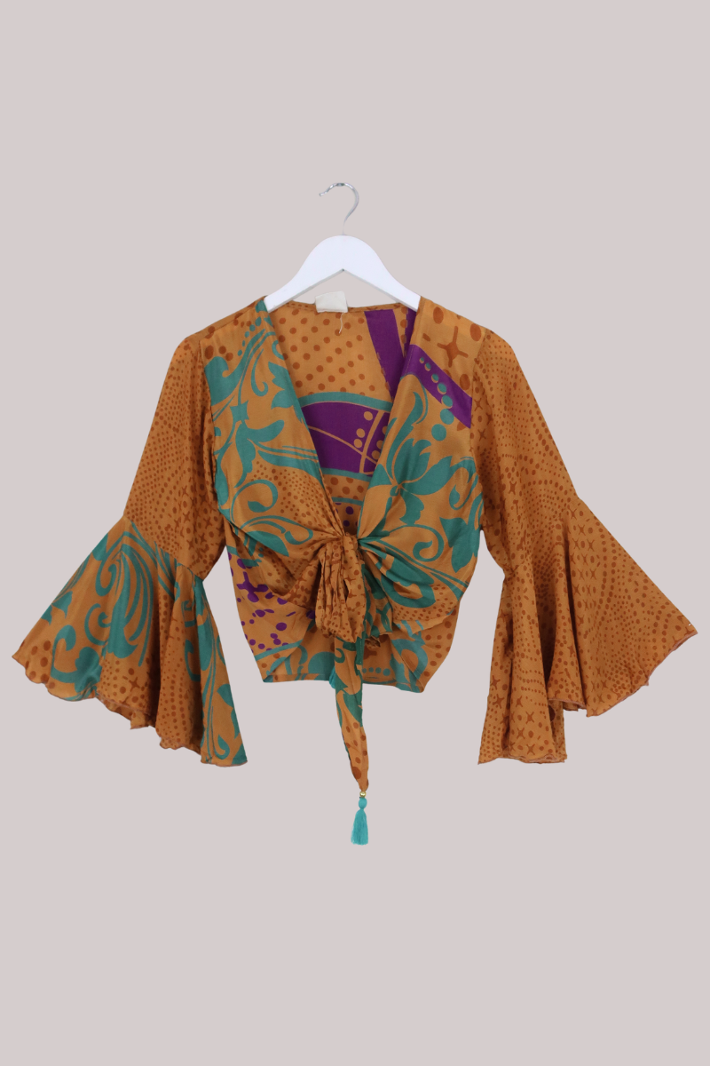 Sylvia Recycled Sari Wrap Top in Topaz & Amethyst - Size M/L