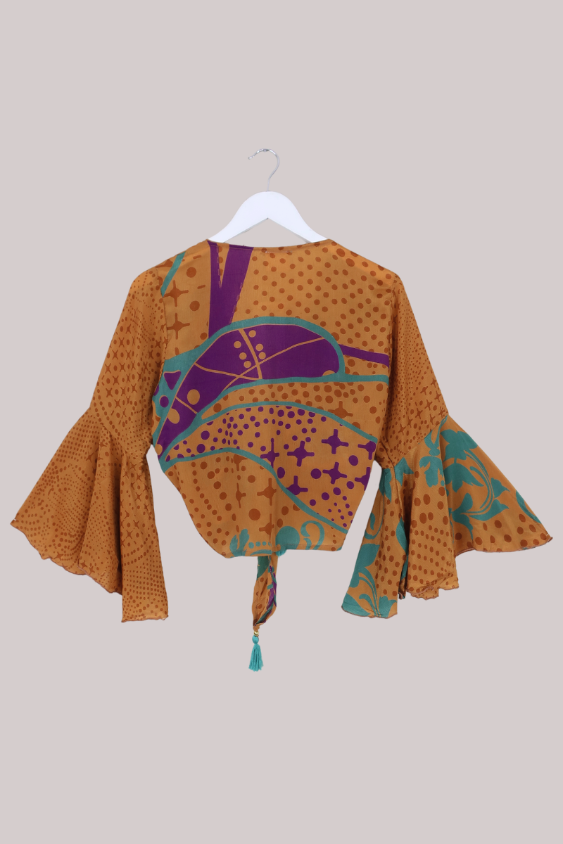 Sylvia Recycled Sari Wrap Top in Topaz & Amethyst - Size M/L