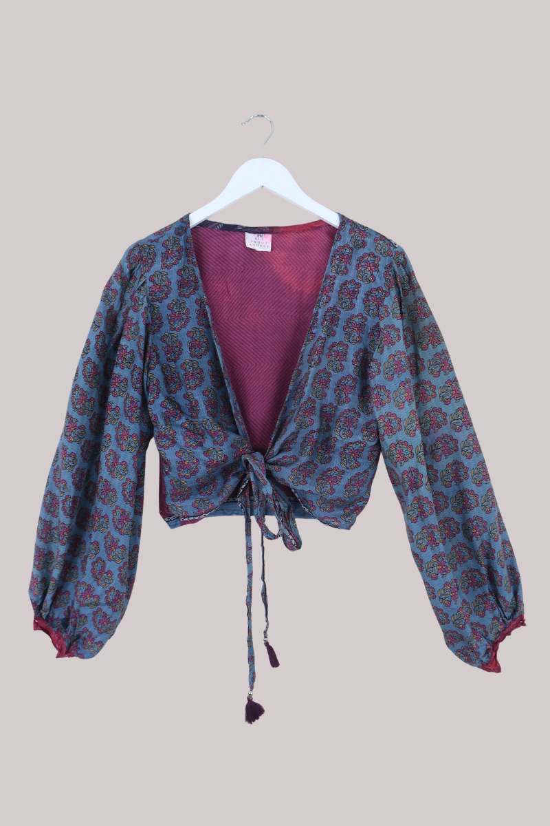 Lola Wrap Top in Mauve Floral Wreath - Size L